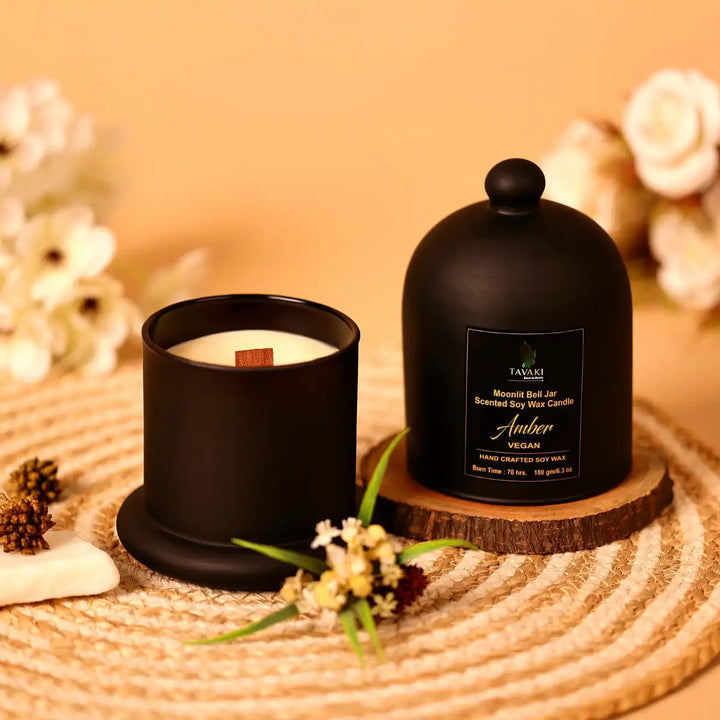 Moonlit Bell Jar Scented Soy Wax Candle – Amber