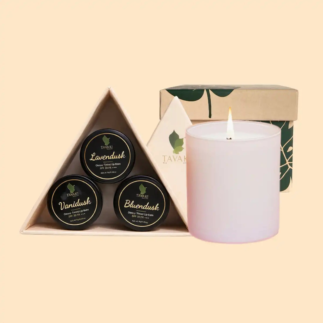 Lip Balm Trio + 1 Frosted Glass Scented Candle (200g)